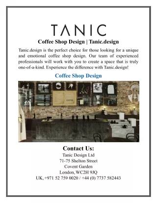 Coffee Shop Design  Tanic.design