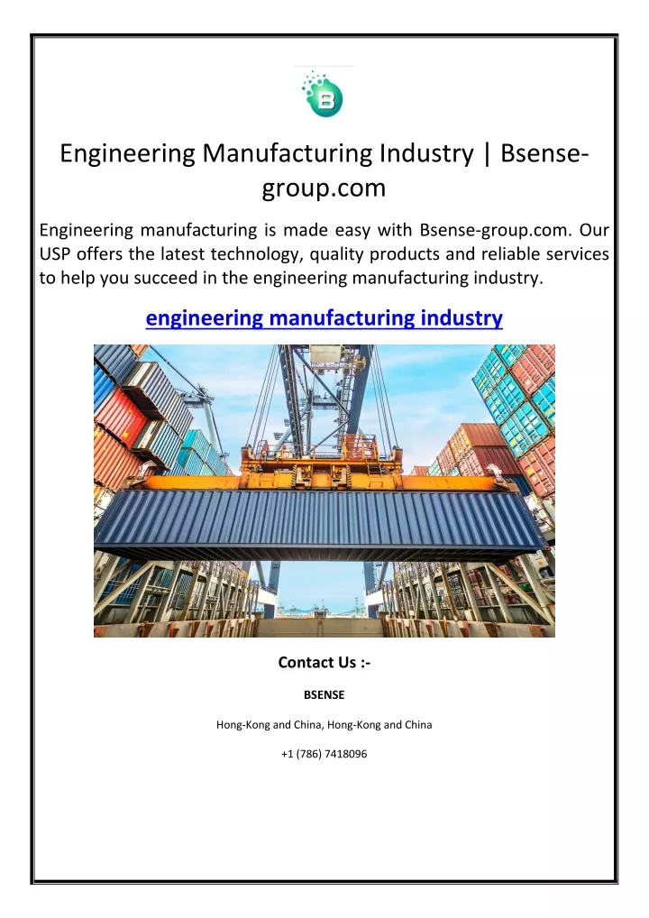 engineering manufacturing industry bsense group