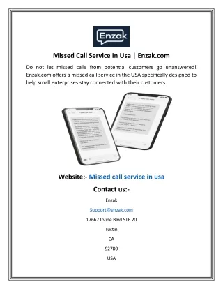missed call service in usa enzak com