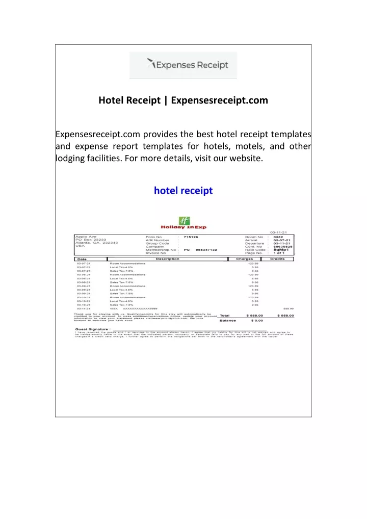 hotel receipt expensesreceipt com