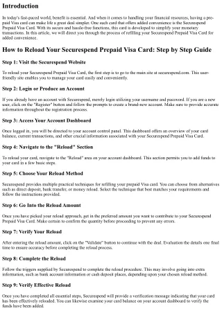 How to Refill Your Securespend Prepaid Visa Card for Added Benefit