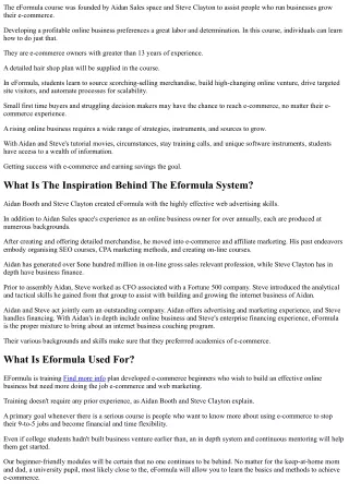 the eformula course was founded by aidan sales