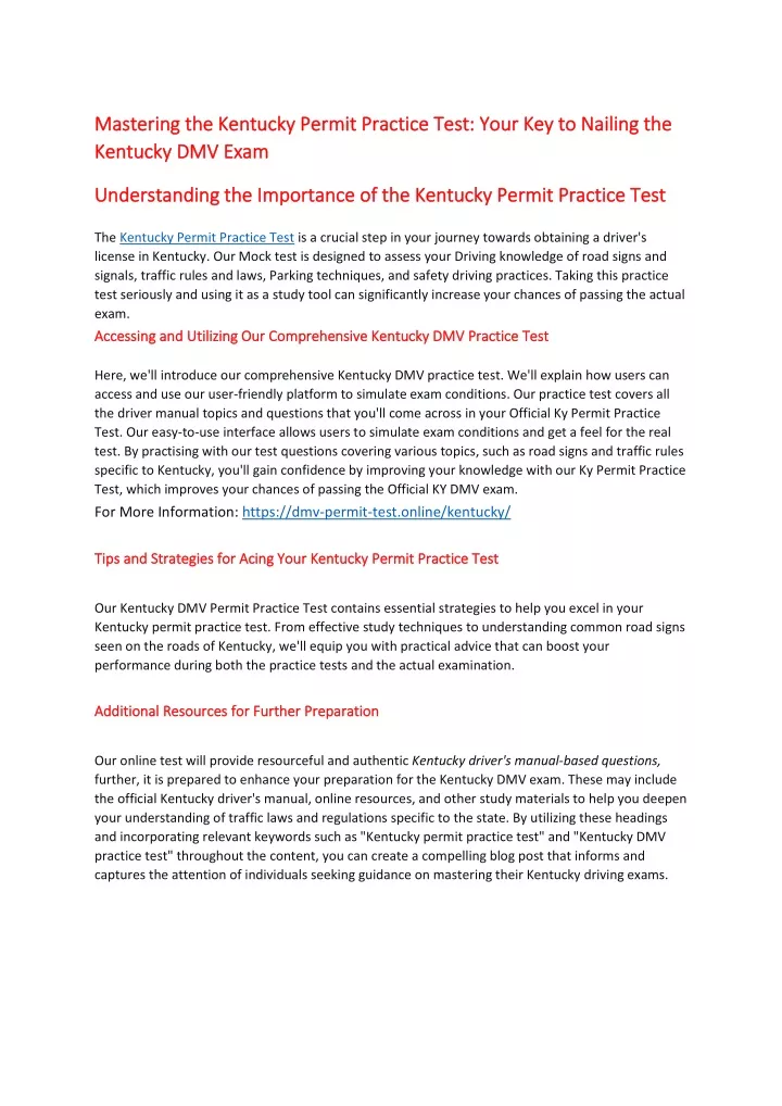 PPT Kentucky Permit Practice Test KY Permit Practice Test 2024