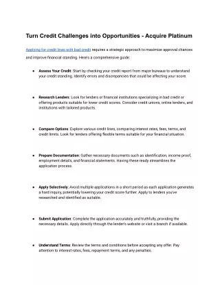 Turn Credit Challenges into Opportunities - Acquire Platinum