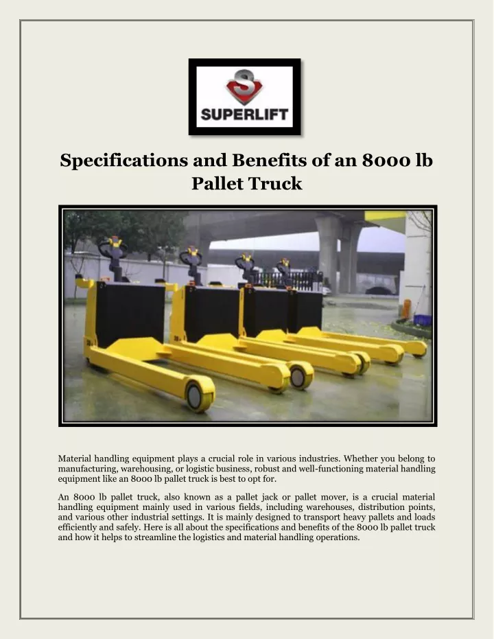 specifications and benefits of an 8000 lb pallet