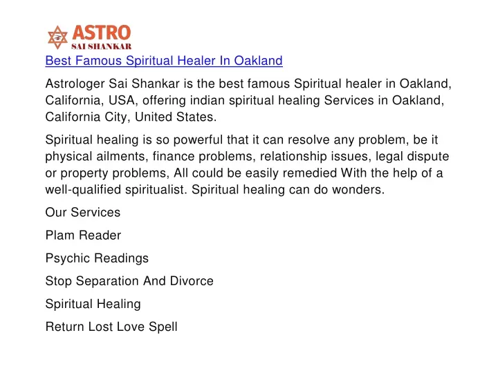 best famous spiritual healer in oakland