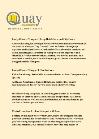 Budget Hotels Newport -Cheap Hotels Newport City Centre