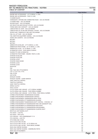 Massey Ferguson MF 152 MKIIII  152 VS TRACTORS Parts Catalogue Manual