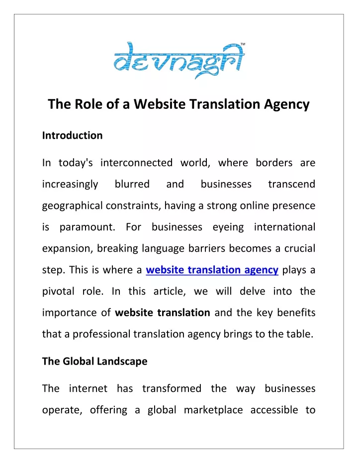 the role of a website translation agency
