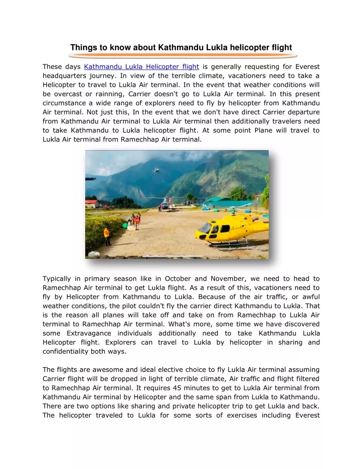 things to know about kathmandu lukla helicopter