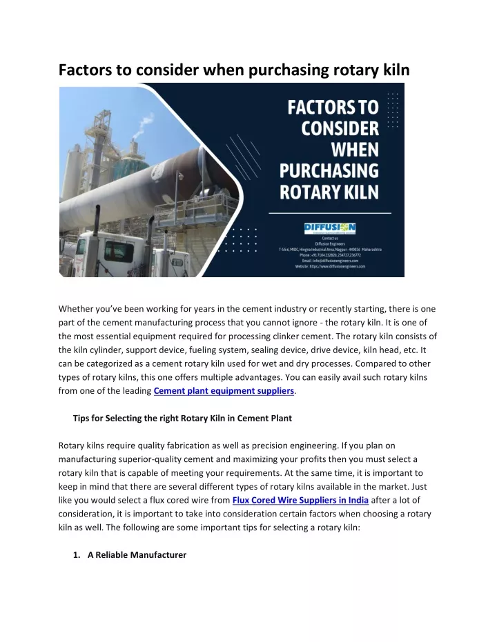 factors to consider when purchasing rotary kiln