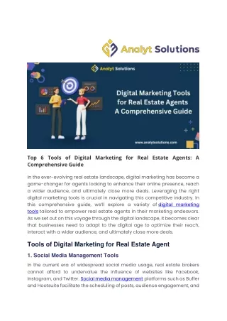 Top 6 Tools of Digital Marketing for Real Estate Agents
