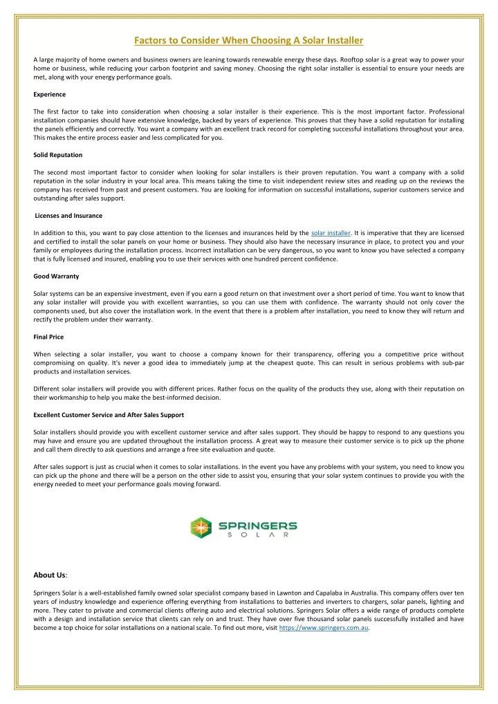 factors to consider when choosing a solar