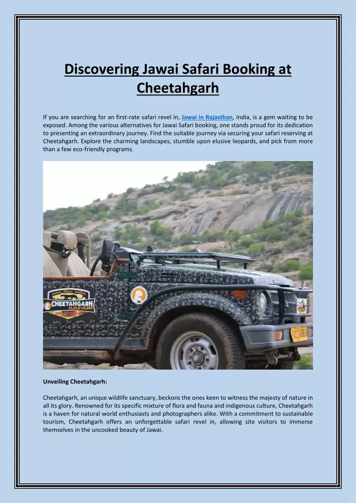 discovering jawai safari booking at cheetahgarh