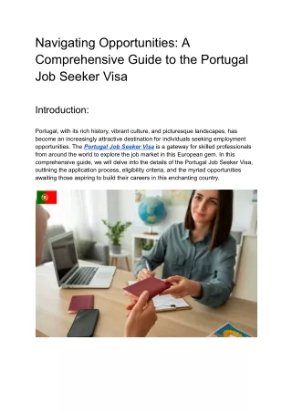 Portugal Job Seeker Visa Requirements And Details