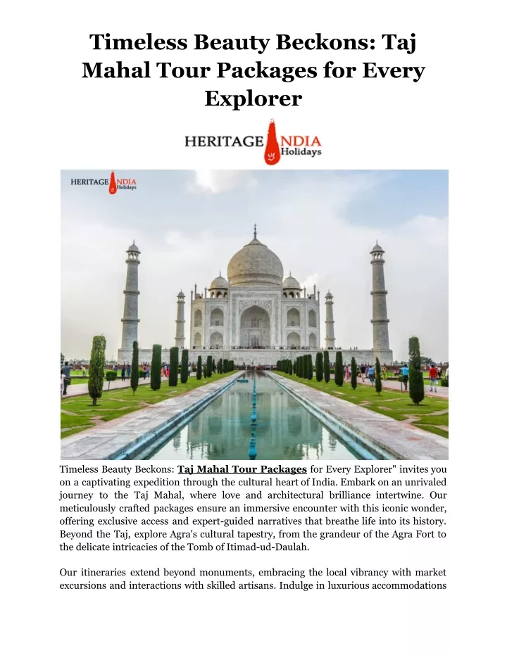 timeless beauty beckons taj mahal tour packages