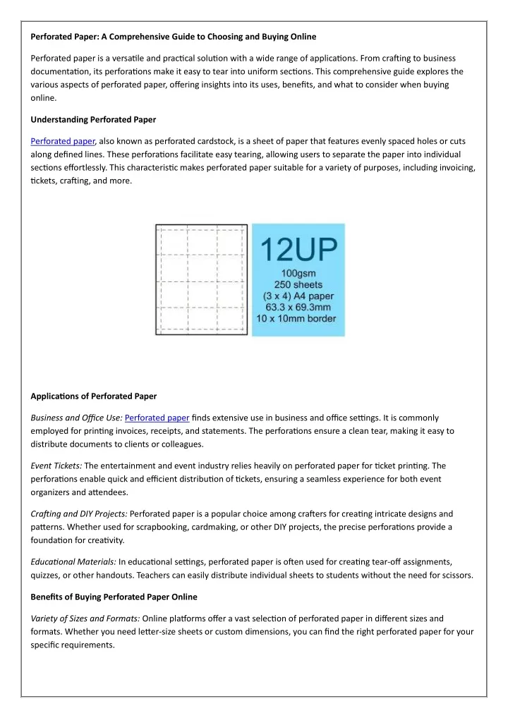 perforated paper a comprehensive guide