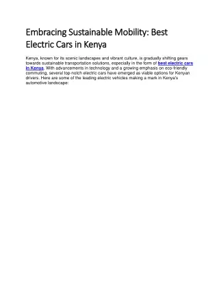 Embracing Sustainable Mobility: Best Electric Cars in Kenya