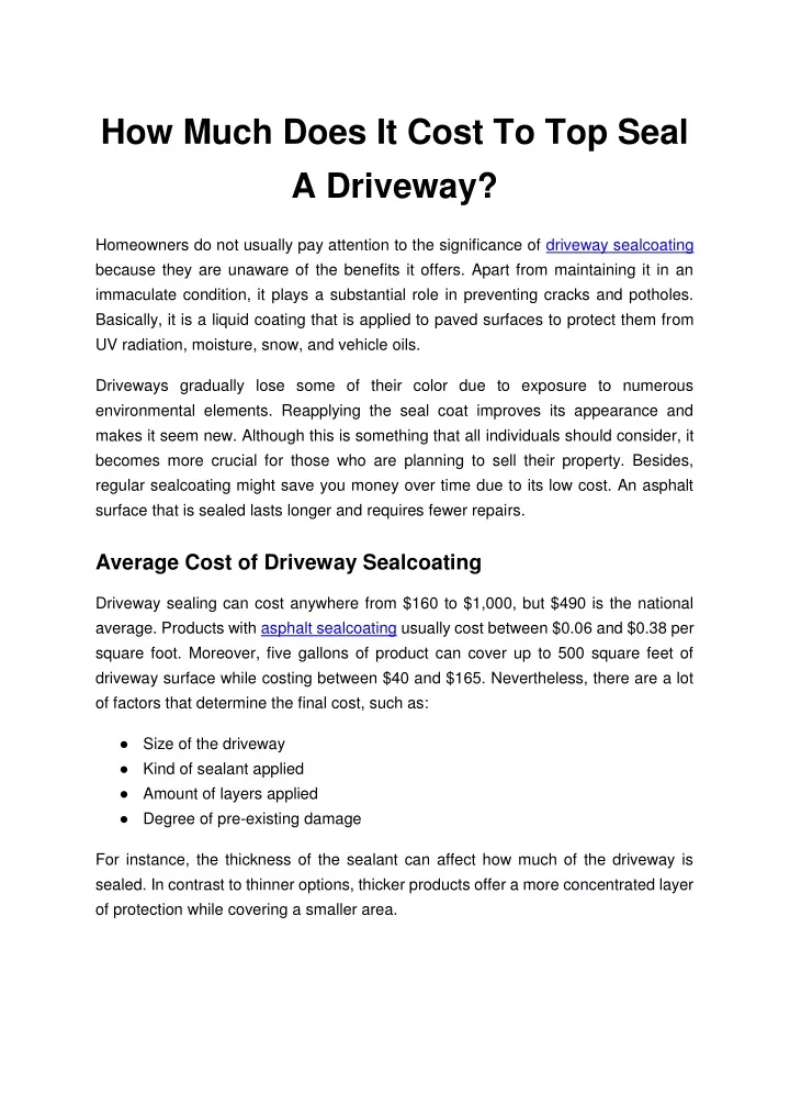 how much does it cost to top seal a driveway