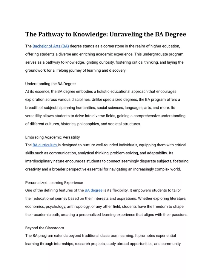 the pathway to knowledge unraveling the ba degree