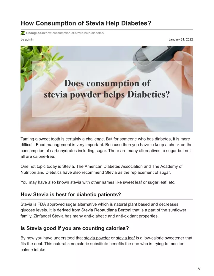 how consumption of stevia help diabetes