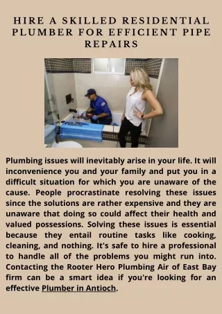 Hire a Skilled Residential Plumber for Efficient Pipe Repairs