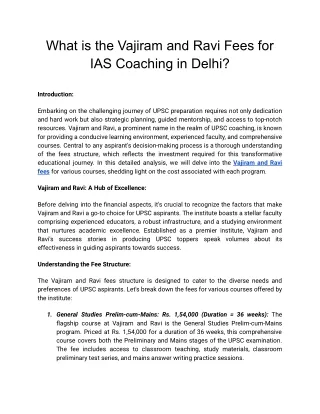 What is the Vajiram and Ravi Fees for IAS Coaching in Delhi?