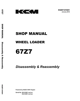 Kawasaki 67Z7 WHEEL LOADER Service Repair Manual (65J5-5001 and up)