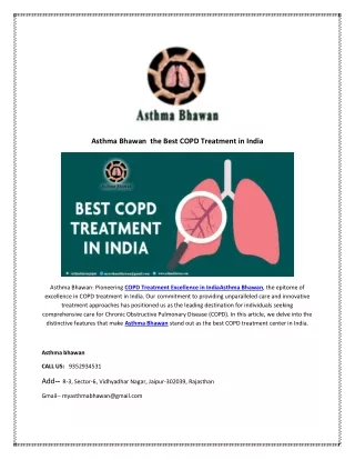 Asthma Bhawan  the Best COPD Treatment in India
