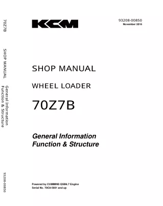Kawasaki 70Z7B WHEEL LOADER Service Repair Manual (Serial No. 70C8-5001 and up)