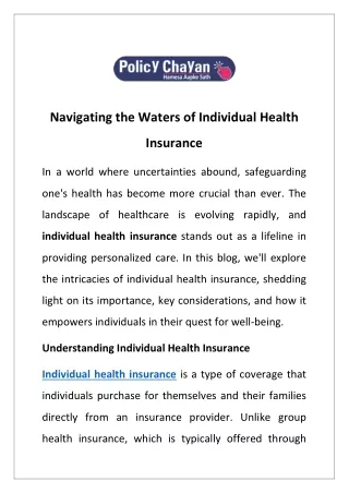 navigating the waters of individual health