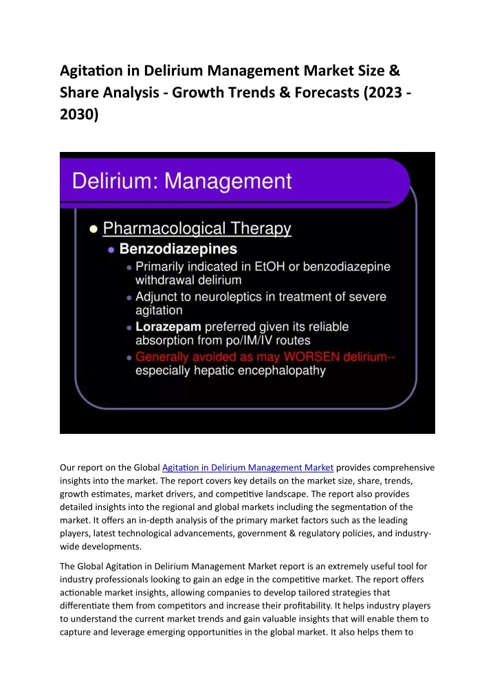 agitation in delirium management market size