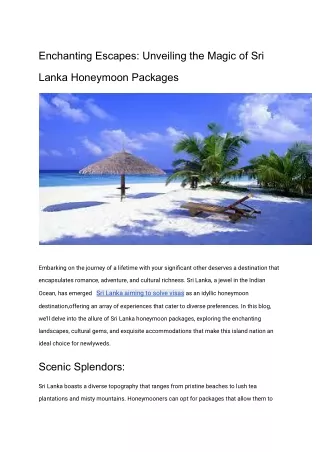 Enchanting Escapes_ Unveiling the Magic of Sri Lanka Honeymoon Packages