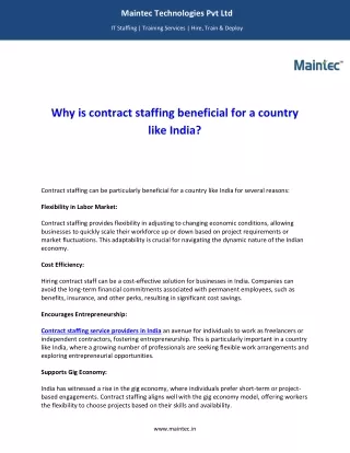 Contract staffing beneficial for India | Maintec
