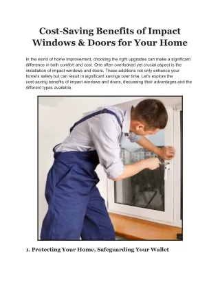 Cost-Saving Benefits of Impact Windows & Doors for Your Home