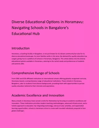 Diverse Educational Options in Horamavu