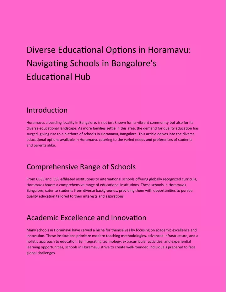 diverse educational options in horamavu