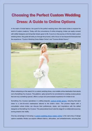 Choosing the Perfect Custom Wedding Dress - A Guide to Online Options