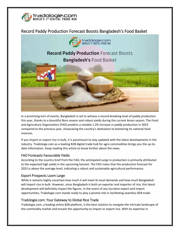 record paddy production forecast boosts
