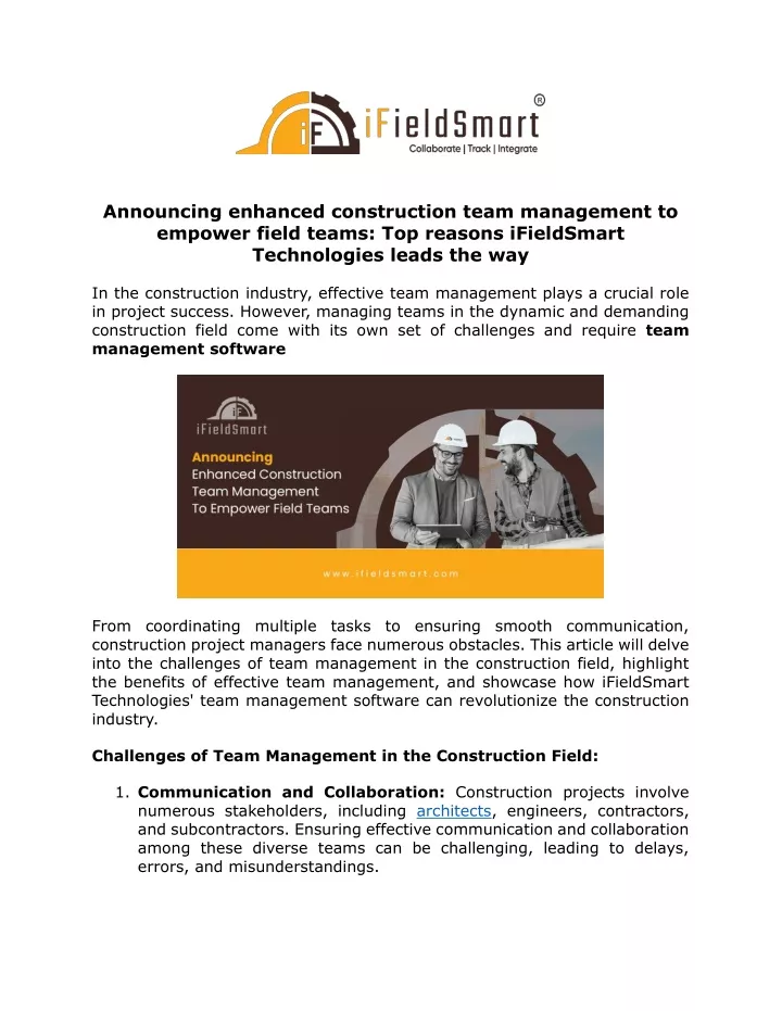 announcing enhanced construction team management