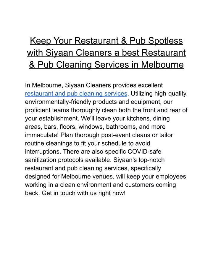 keep your restaurant pub spotless with siyaan