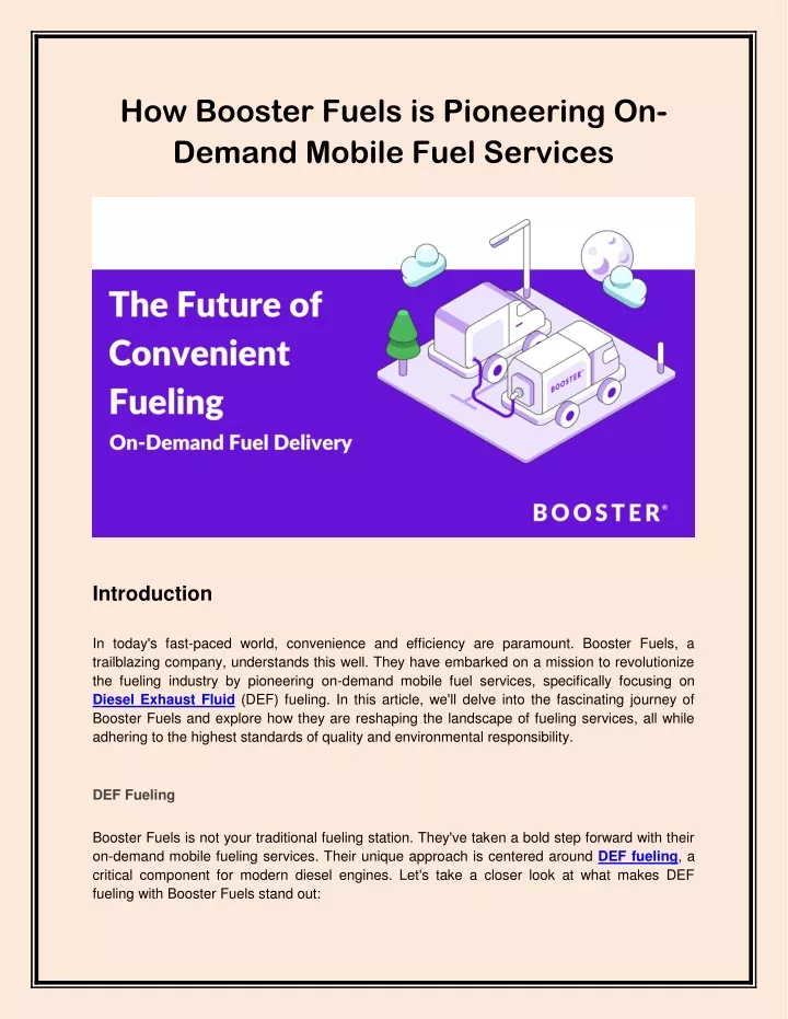 how booster fuels is pioneering on demand mobile