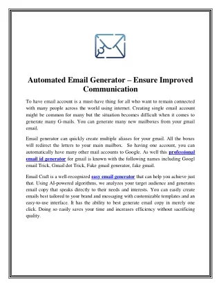 Automated Email Generator – Ensure Improved Communication
