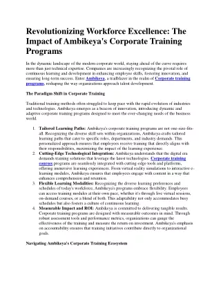Corporate training programs - Ambikeya