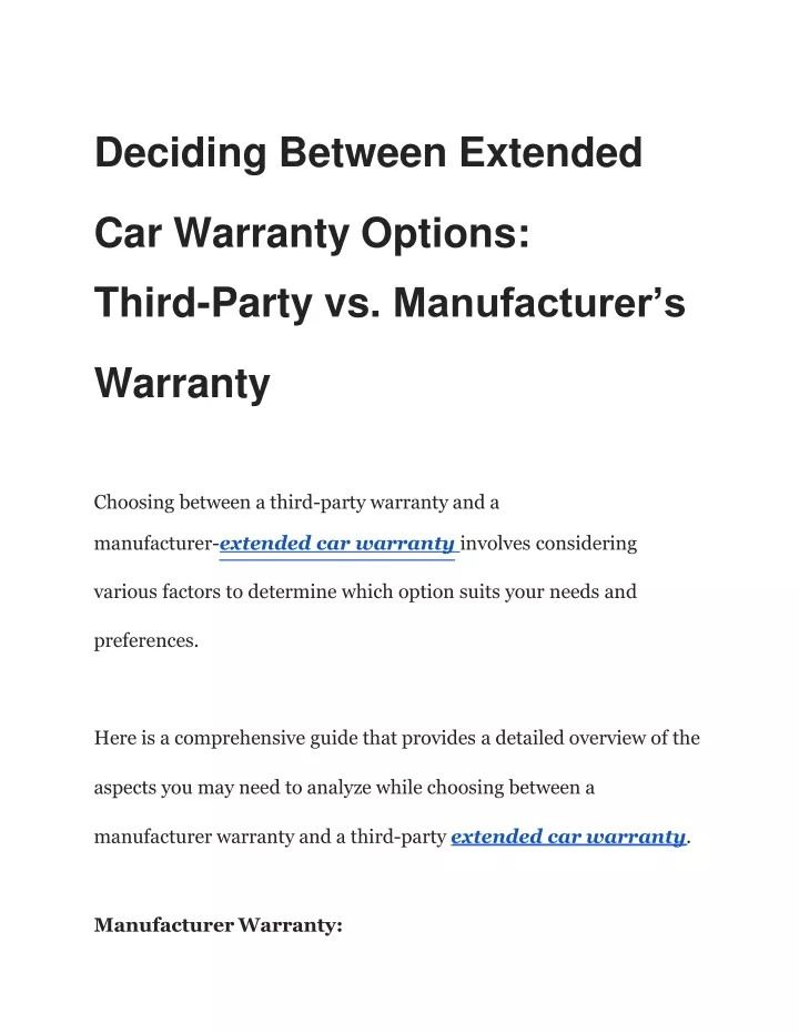 PPT - Deciding Between Extended Car Warranty Options_ Third-Party Vs ...