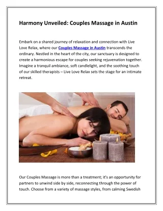 Harmony Unveiled: Couples Massage in Austin