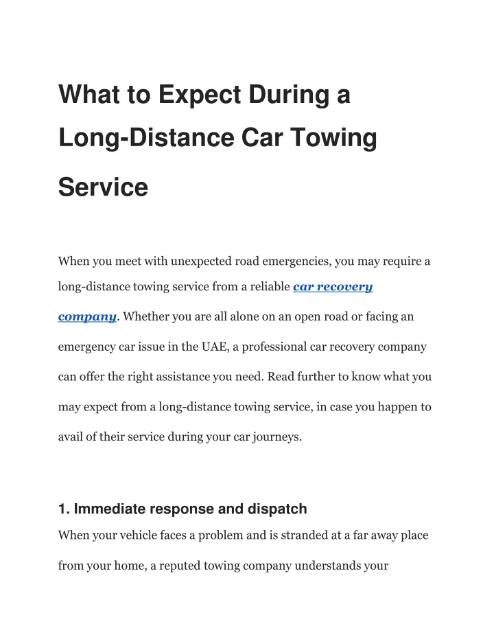 what to expect during a long distance car towing service