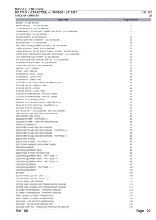 Massey Ferguson MF 374 F - H TRACTOR, - 300993 Parts Catalogue Manual