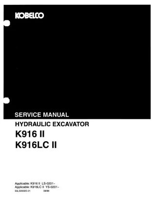 KOBELCO K916LC-II HYDRAULIC EXCAVATOR Service Repair Manual