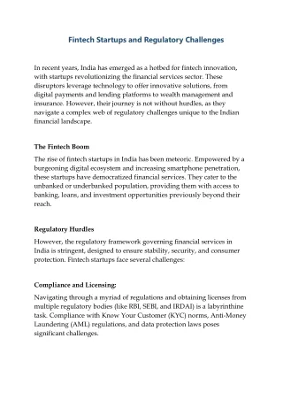 Fintech Startups and Regulatory Challenges PDF